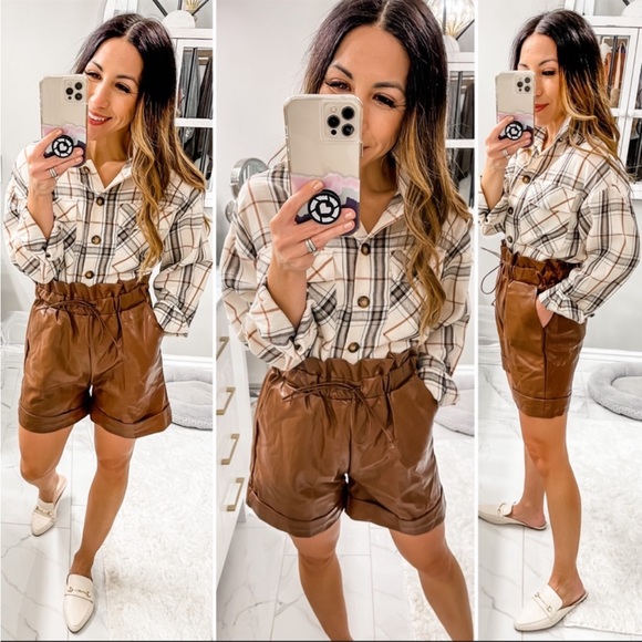 Brown Leather Shorts - Picture 1 of 4